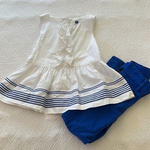 Janie and Jack blue striped ruffle peplum top with a FREE Gap jean, size 6